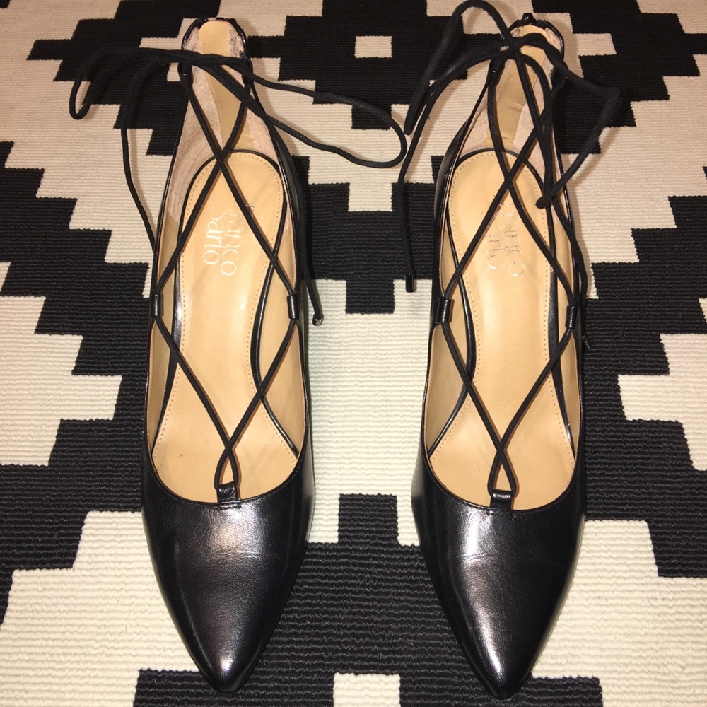Franco Sarto black leather lace-up pumps